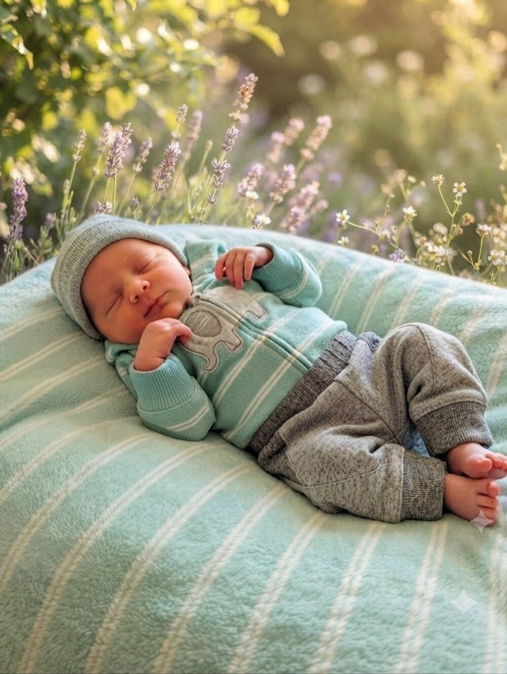 Carter's NB Striped Hoodie and Pants Set with Elephant Design